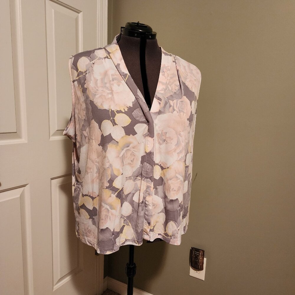 Calvin Klein 3X Pink Flower Print Sleeveless Shirt